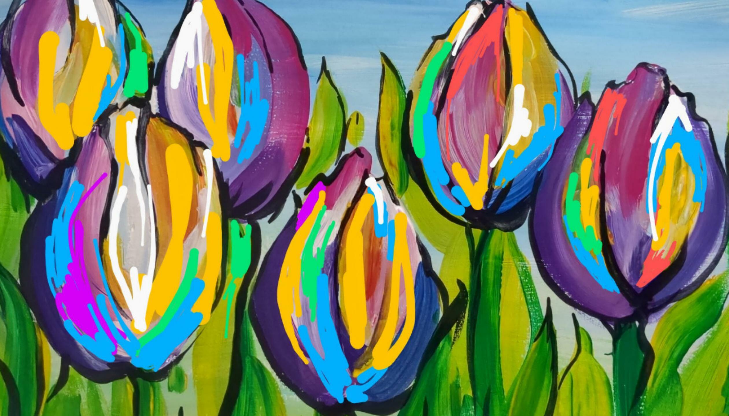 Schilderworkshop-lente-in-de-lucht,-tulpen-